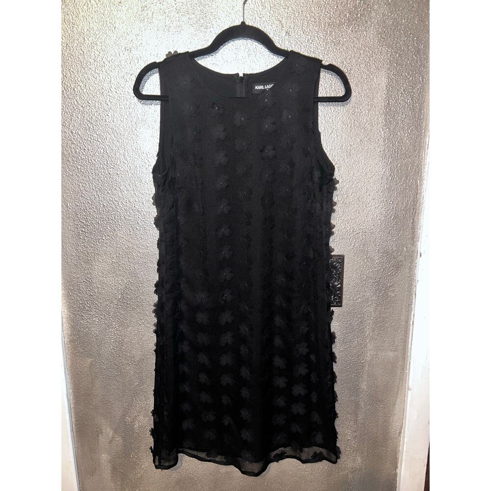 Karl Lagerfeld Black Floral Appliqué Romantic Romcom Casual Cocktail Dress